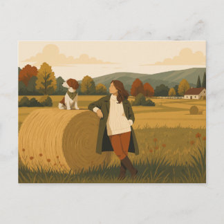 Carte Postale Campagne vintage avec épagneul breton
