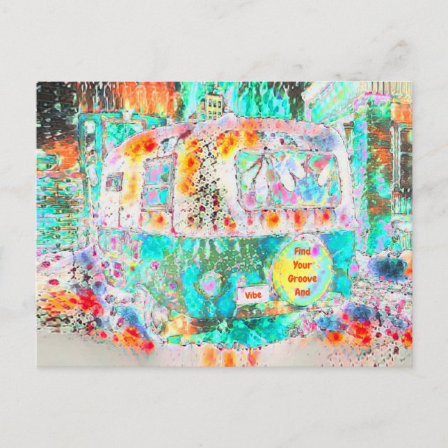 Carte Postale Camper Retro Hippie Groove Et Vibe Pop Art (Devant)
