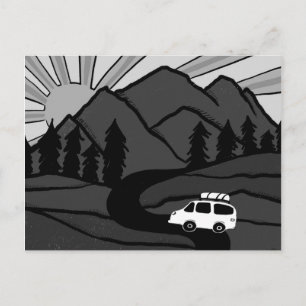 Carte Postale Campervan Mounts Vanlife RV Sunrise B&W