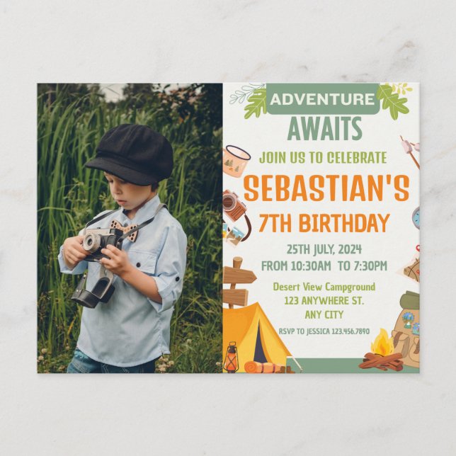 Carte Postale Camping Anniversaire Fête Enfants modernes (Devant)