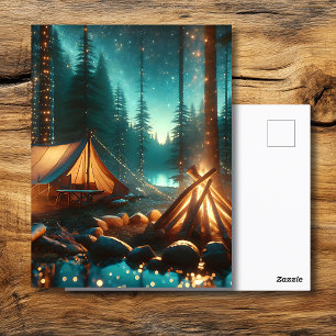 Carte Postale Camping avec de jolies lumières