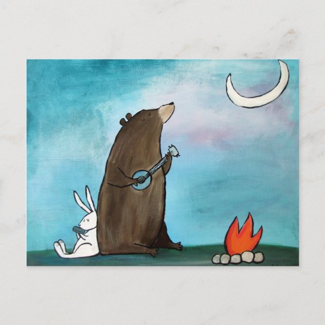 Carte Postale Camping Bear Whimsical Storybook Art (Devant)