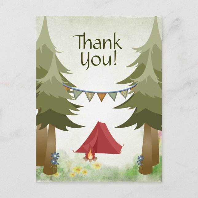 Carte Postale Camping Tente Campfire Trees Bois Merci (Devant)