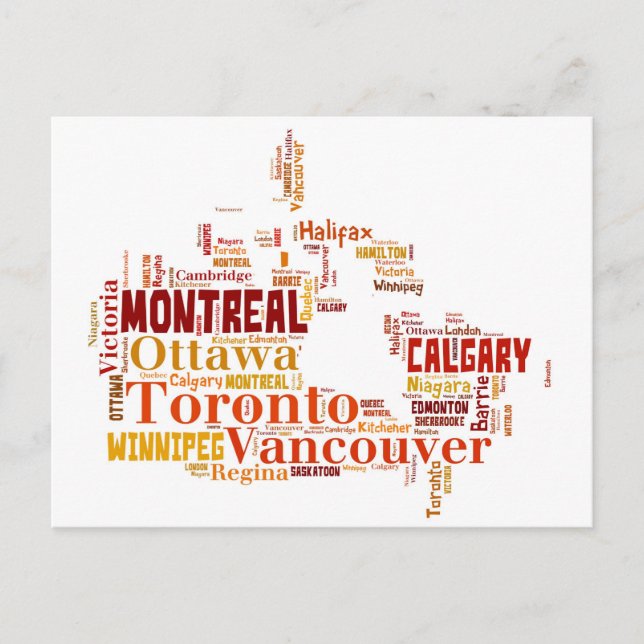 Carte Postale Canada Cities Word Art (Devant)