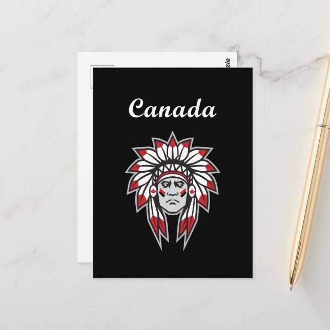 Carte Postale Canada Coloré Amérindien Chef Dark (Devant/Arrière en situation)