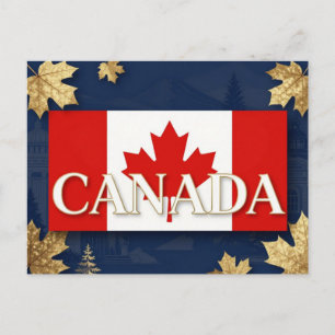Carte Postale 🍁 CANADA Feuille d'érable Bleu Or