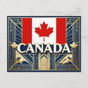 Carte Postale 🍁 CANADA Style de feuille d'érable Art Déco