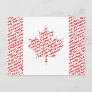 Carte Postale Canadian flag with city and town names postcard