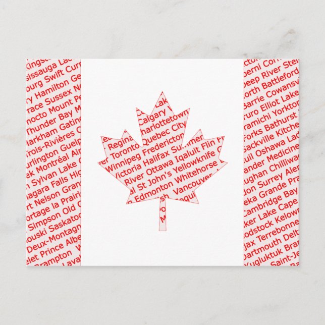 Carte Postale Canadian flag with city and town names postcard (Devant)