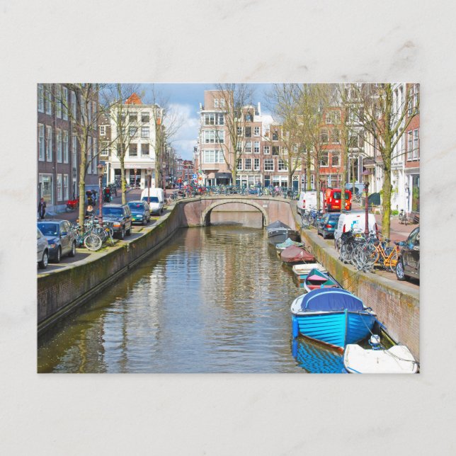 Carte Postale Canal d'Amsterdam avec bateaux (Devant)