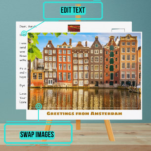 Carte Postale Canal d'Amsterdam et maisons traditionnelles
