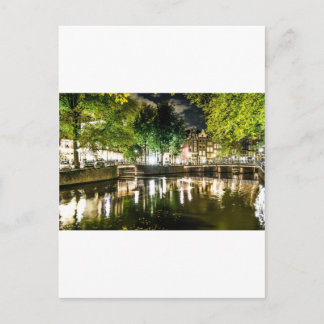 Carte Postale canal de nuit à Amsterdam, Pays-Bas
