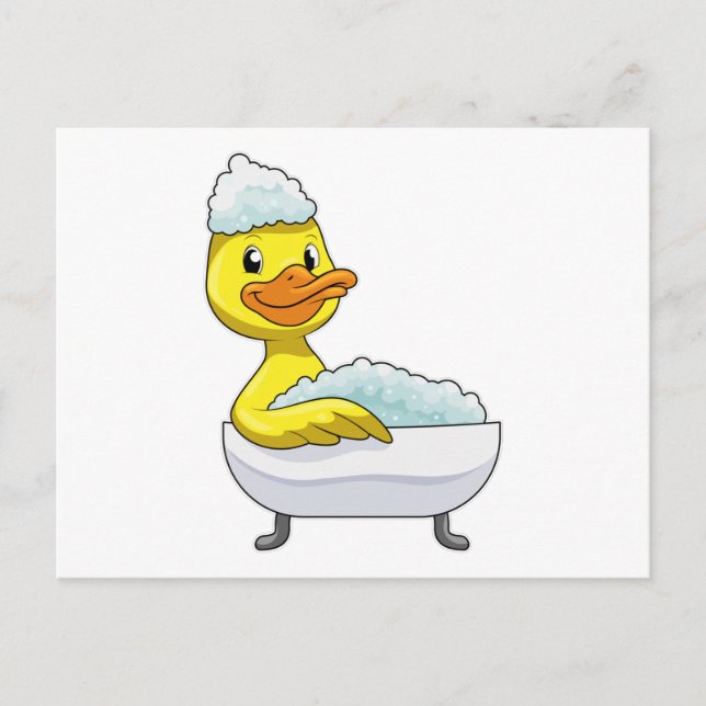 Carte Postale Canard au bain avec baignoire et mousse (Devant)