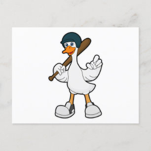 Carte Postale Canard au baseball avec une raquette de baseball e