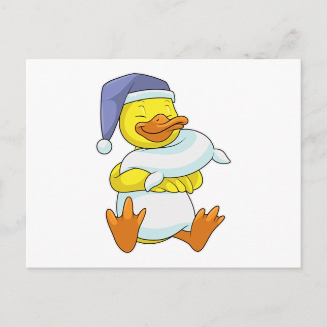 Carte Postale Canard au Lit avec Bonnet de Nuit (Devant)