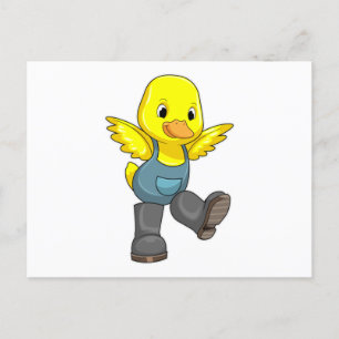 Carte Postale Canard comme agriculteur avec bottes