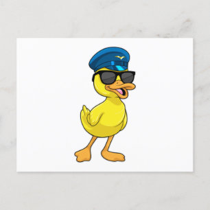 Carte Postale Canard comme pilote avec casquette pilote