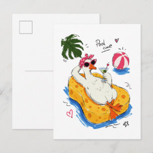 Carte Postale Canard drôle au temps de la piscine avec des lunet