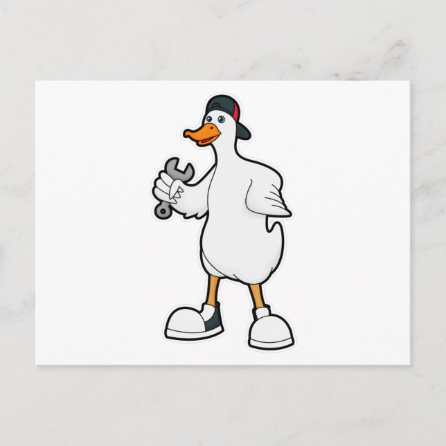 Carte Postale Canard en artisan avec outil et casquette (Devant)
