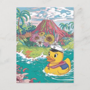 Carte Postale Canard en caoutchouc Volcan Tropical
