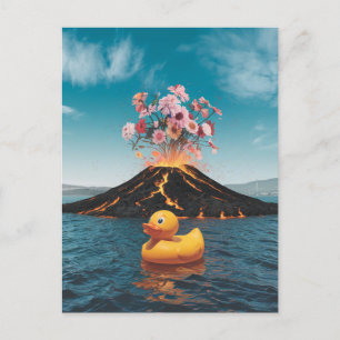 Carte Postale Canard en caoutchouc Volcano surréaliste Fleurs ro