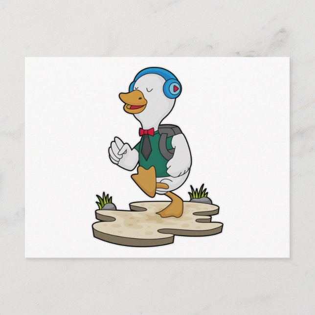 Carte Postale Canard en randonneur avec sac à dos (Devant)