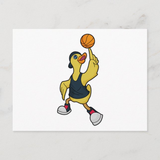 Carte Postale Canard en tant que joueur de basket avec ballon de (Devant)