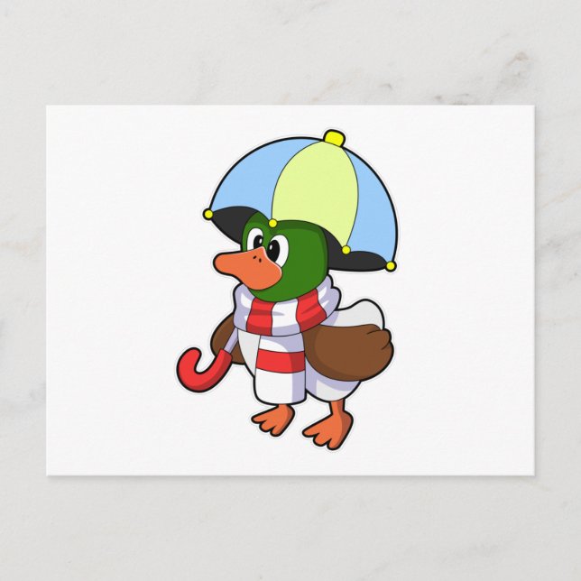 Carte Postale Canard sous la pluie avec parapluie (Devant)