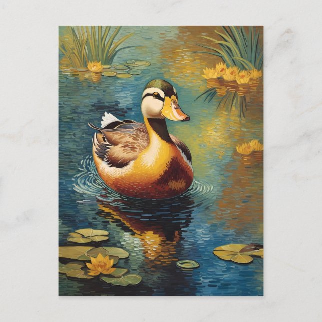 Carte Postale Canard Tranquille Sur Un Étang Peinture Artistique (Devant)