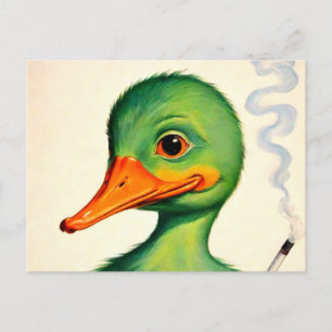 Carte Postale Canard vert qui fume