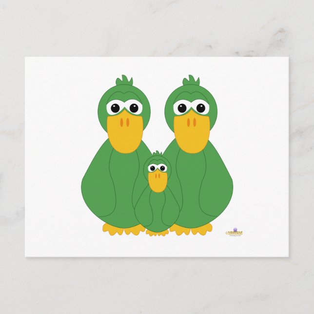 Carte Postale Canards Vertes Et Bébé (Devant)