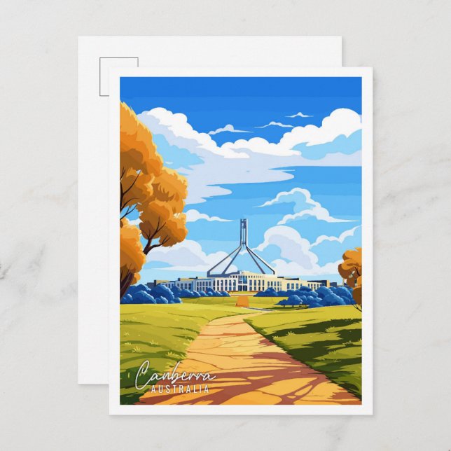 Carte Postale Canberra Australie Art illustration de voyage vint (Devant / Derrière)