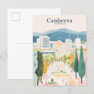 Carte Postale Canberra Australie Gouache Illustration Voyage