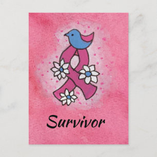 Carte Postale Cancer du sein du survivant Fleurs d'oiseaux au ru