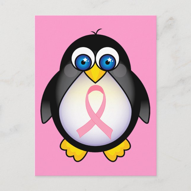 Carte Postale Cancer du sein Pink Ribbon Penguin cadeau (Devant)