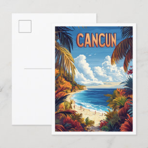 Carte Postale Cancun Beach Mexique Illustration Vintage Voyage