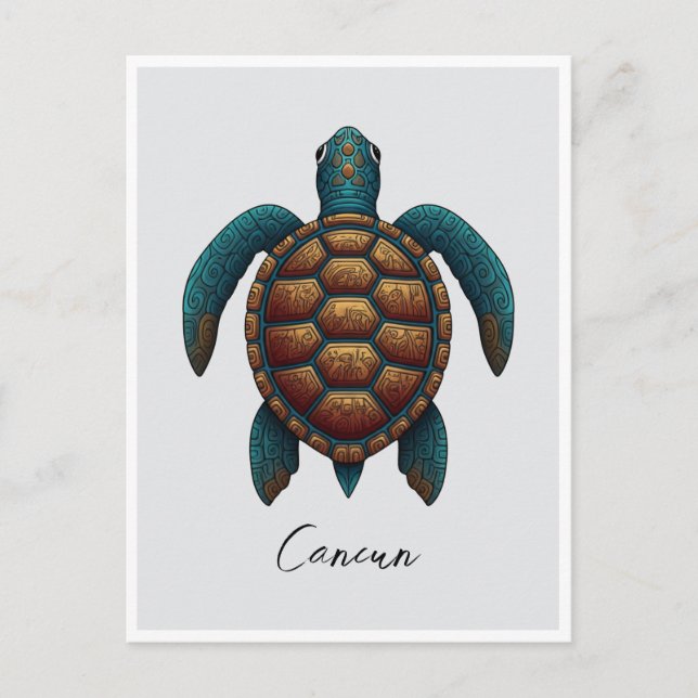 Carte Postale Cancun Maya design tortue marine (Devant)