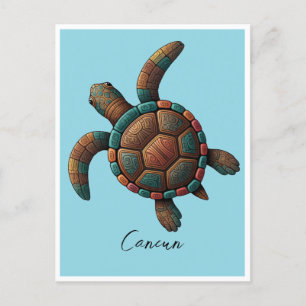 Carte Postale Cancun Maya design tortue marine