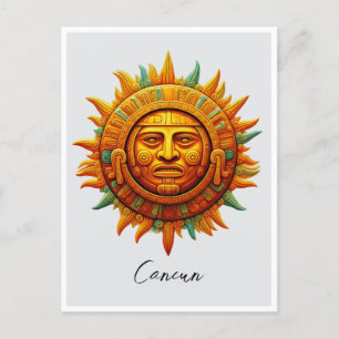 Carte Postale Cancun Maya Sun God Mexico Travel