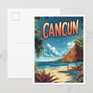 Carte Postale Cancun Mexique Illustration Vintage Voyage