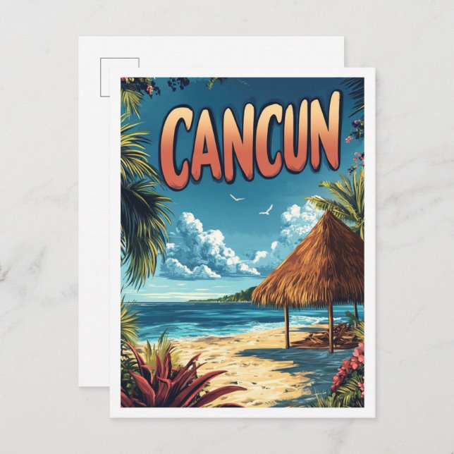 Carte Postale Cancun Mexique Illustration Vintage Voyage (Devant / Derrière)