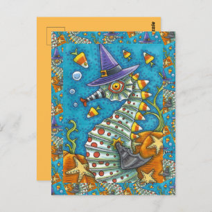 CARTE POSTALE CANDY CORN SEAHORSE, SOUS LA MER HALLOWEEN FISH