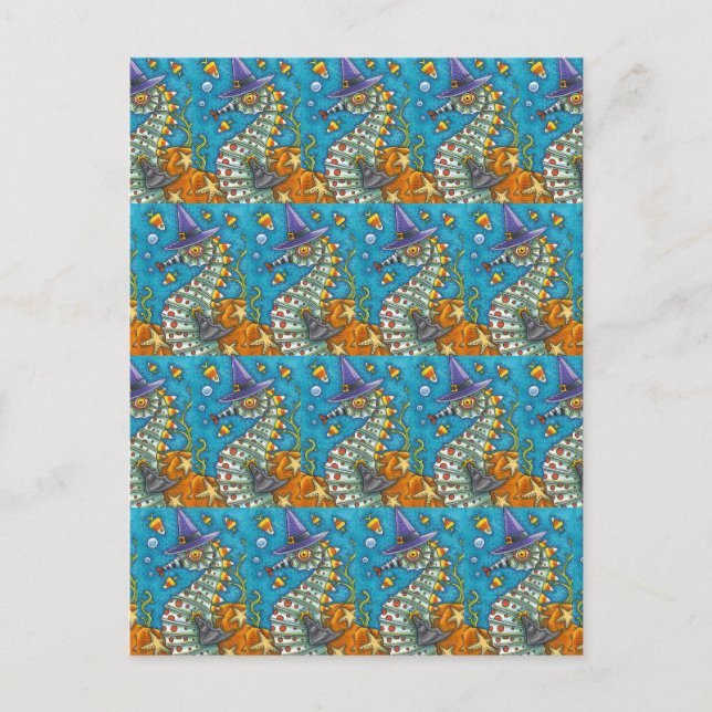 CARTE POSTALE CANDY CORN SEAHORSE WITCH, SOUS LA MER HALLOWEEN (Devant)