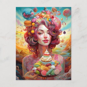 Carte Postale Candy Ice Cream Girl Surreal Imaginaire Art