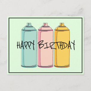 Carte Postale Canettes de peinture Spray - Joyeux anniversaire