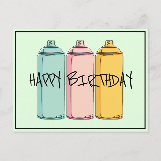 Carte Postale Canettes de peinture Spray - Joyeux anniversaire (Devant)