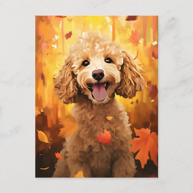 Carte Postale Caniche Automne Action de grâce  (Devant)