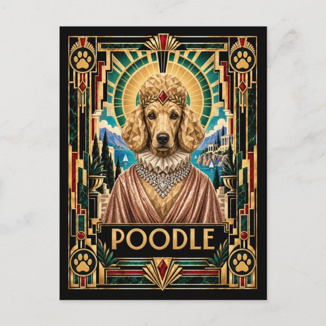 Carte Postale Caniche, Chien Art Déco (Devant)