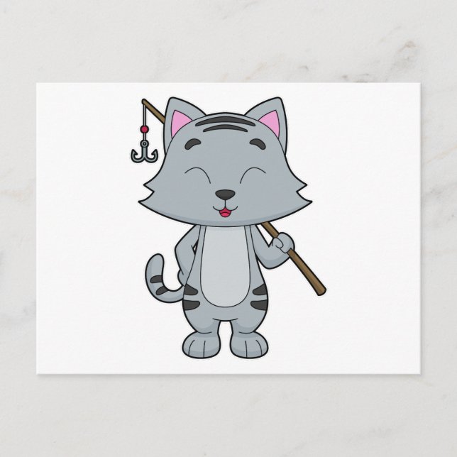 Carte Postale Canne à pêche de pêcheur de chats (Devant)