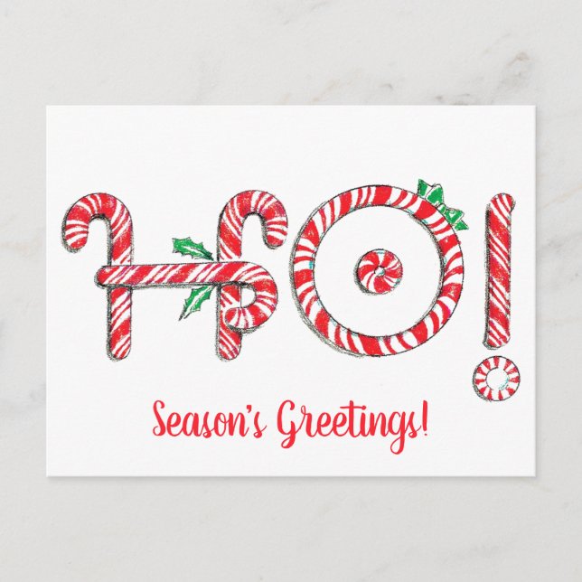 Carte Postale Canne de bonbon Ho! Ho! Ho! Joli Noël (Devant)